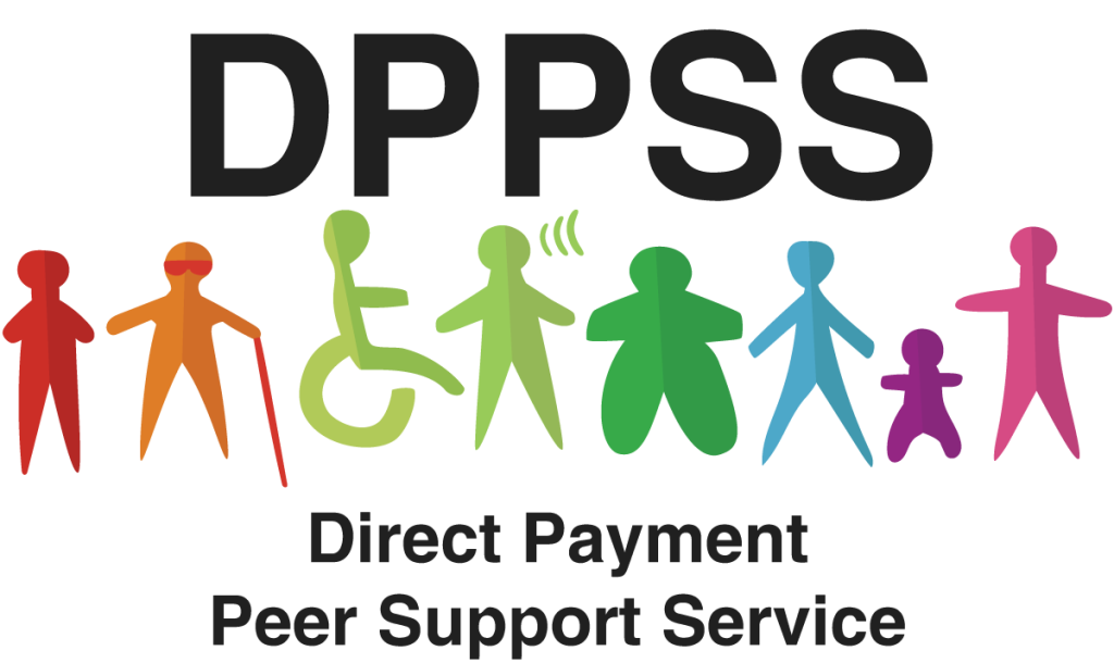 DPPSS Logo With 9 silhouettes with the words Direct payment peer support service